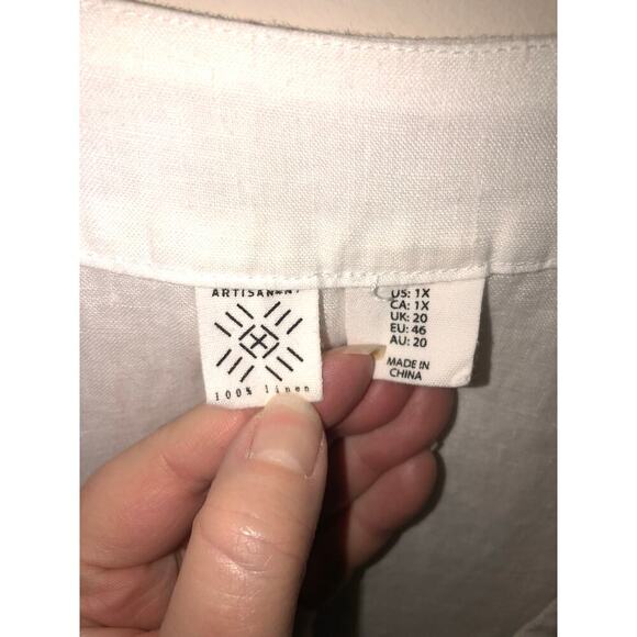 Artisan NY Linen Tunic Size 1X White Long Sleeve Grommet Lace Up Neckline Plus - Picture 3 of 8